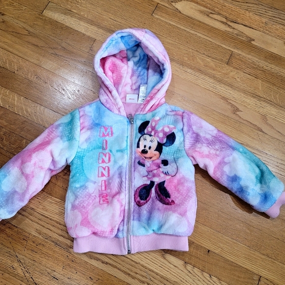 ♥️5 For $25DISNEY MINNIE MOUSE Cozy zip up jacket with hood and pockets size 4T - Picture 1 of 14